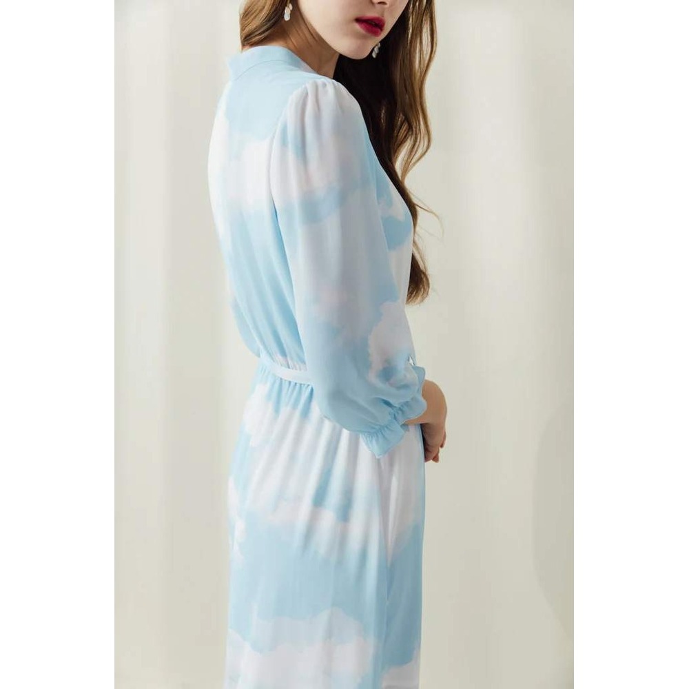 Miss Patina Heaven On Earth Cloud Print Midi Dress Blue White S - Picture 3 of 14
